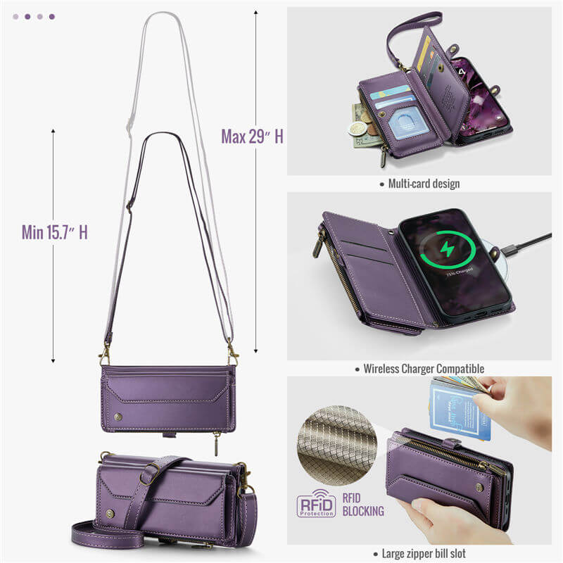 CaseMe iPhone 17 Wallet RFID Blocking Crossbody Phone Case