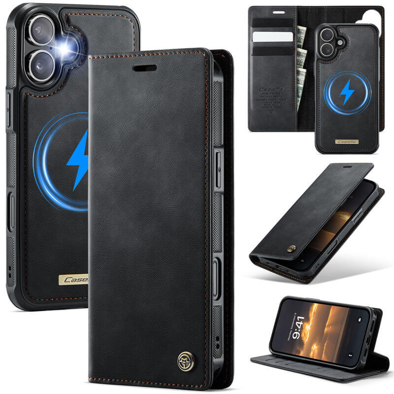 CaseMe iPhone 17 2-in-1 Magnetic Wallet Case – Wireless Charging & RFID Blocking Black