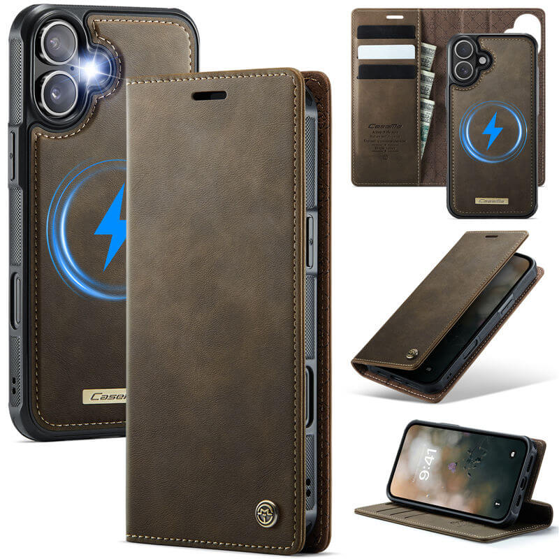 CaseMe iPhone 17 2-in-1 Magnetic Wallet Case – Wireless Charging & RFID Blocking Coffee