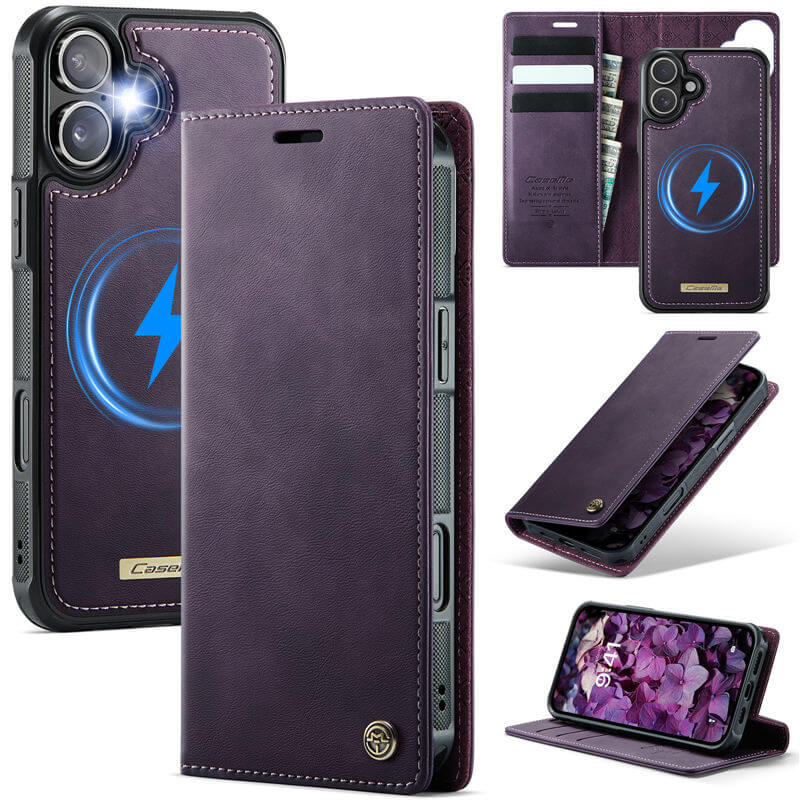 CaseMe iPhone 17 2-in-1 Magnetic Wallet Case – Wireless Charging & RFID Blocking Purple
