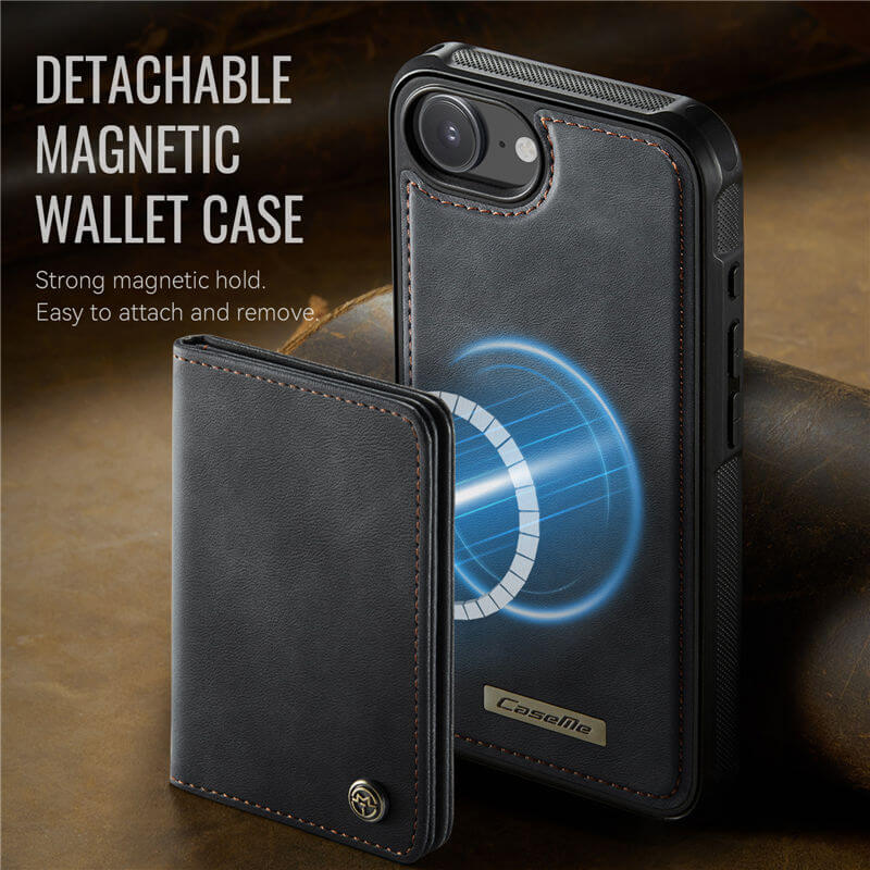 CaseMe iPhone 16e 2-in-1 Magnetic Wallet Case with RFID Blocking