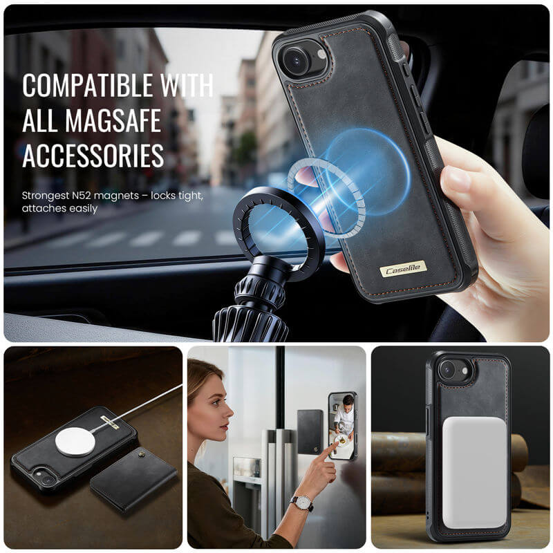 CaseMe iPhone 16e 2-in-1 Magnetic Wallet Case with RFID Blocking