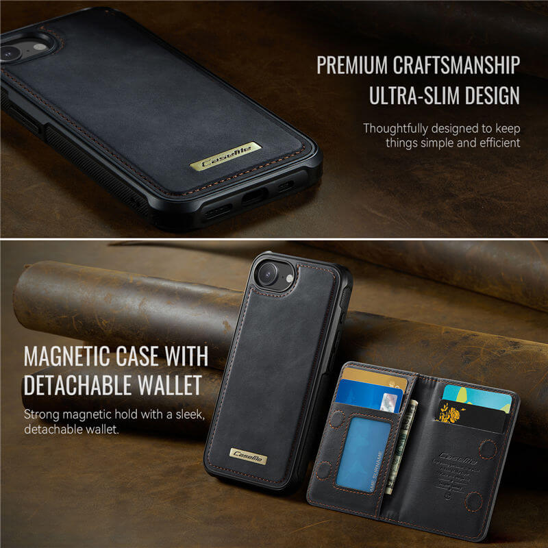 CaseMe iPhone 16e 2-in-1 Magnetic Wallet Case with RFID Blocking