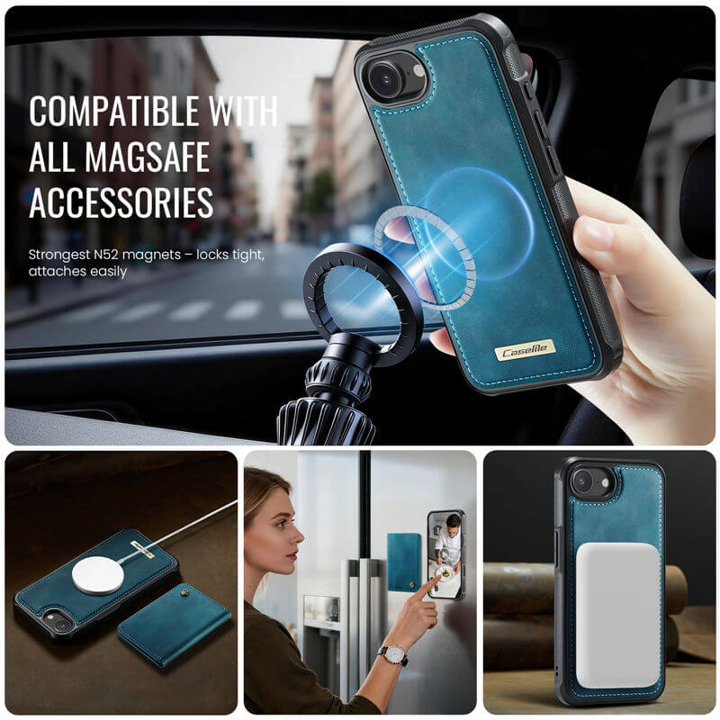 CaseMe iPhone 16e 2-in-1 Magnetic Wallet Case with RFID Blocking