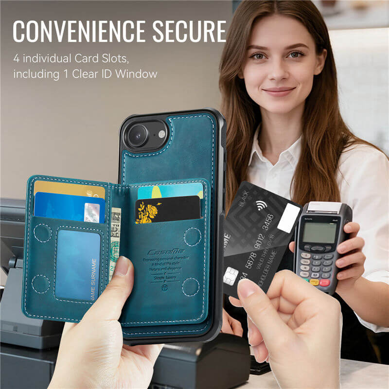 CaseMe iPhone 16e 2-in-1 Magnetic Wallet Case with RFID Blocking