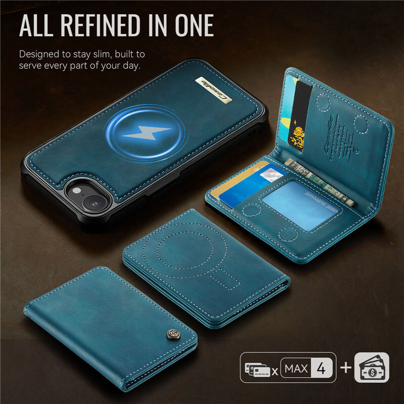 CaseMe iPhone 16e 2-in-1 Magnetic Wallet Case with RFID Blocking