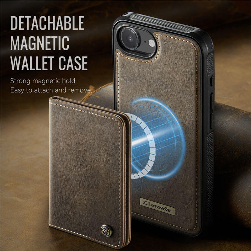 CaseMe iPhone 16e 2-in-1 Magnetic Wallet Case with RFID Blocking