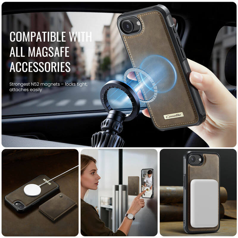 CaseMe iPhone 16e 2-in-1 Magnetic Wallet Case with RFID Blocking