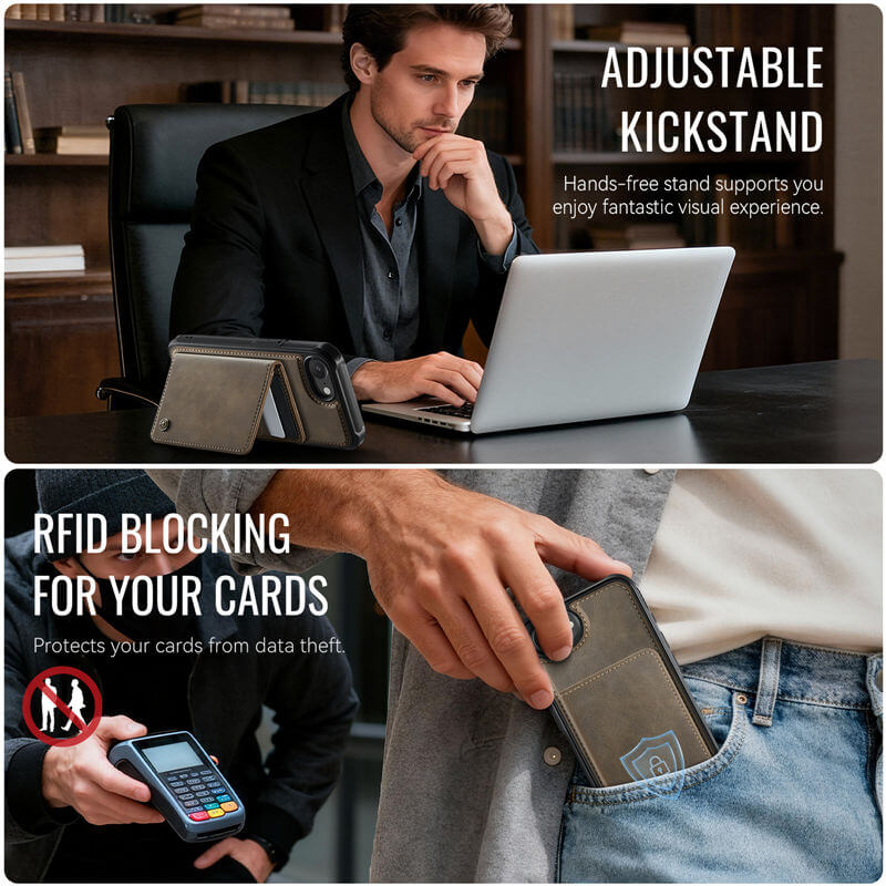 CaseMe iPhone 16e 2-in-1 Magnetic Wallet Case with RFID Blocking