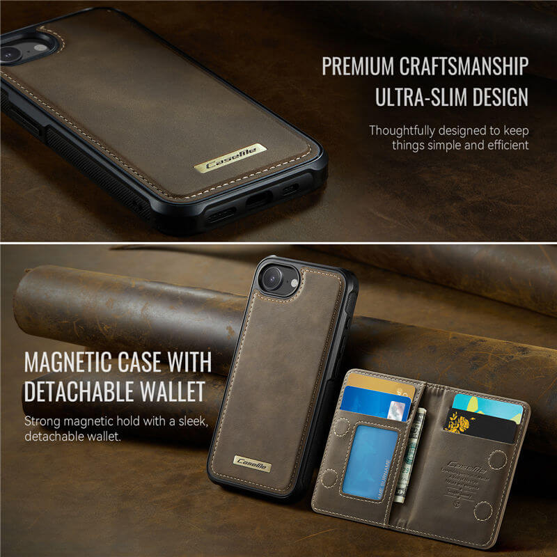 CaseMe iPhone 16e 2-in-1 Magnetic Wallet Case with RFID Blocking