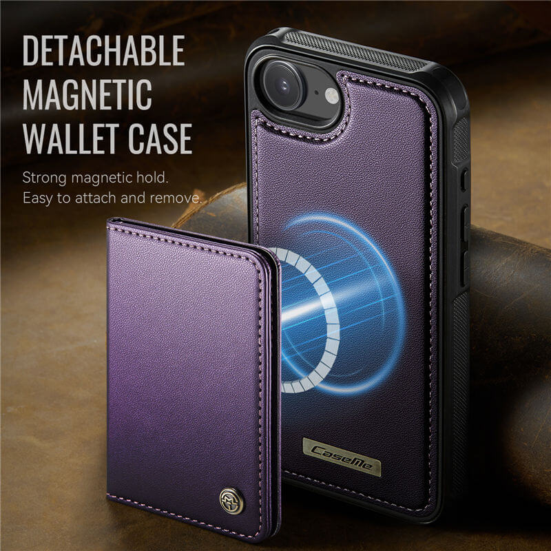 CaseMe iPhone 16e 2-in-1 Magnetic Wallet Case with RFID Blocking