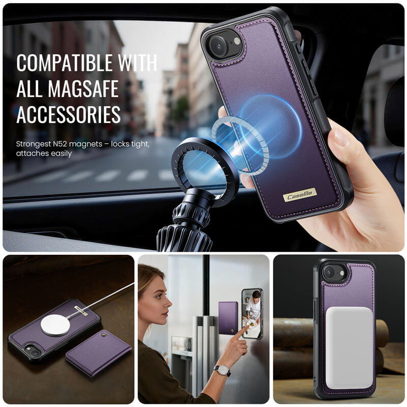 CaseMe iPhone 16e 2-in-1 Magnetic Wallet Case with RFID Blocking