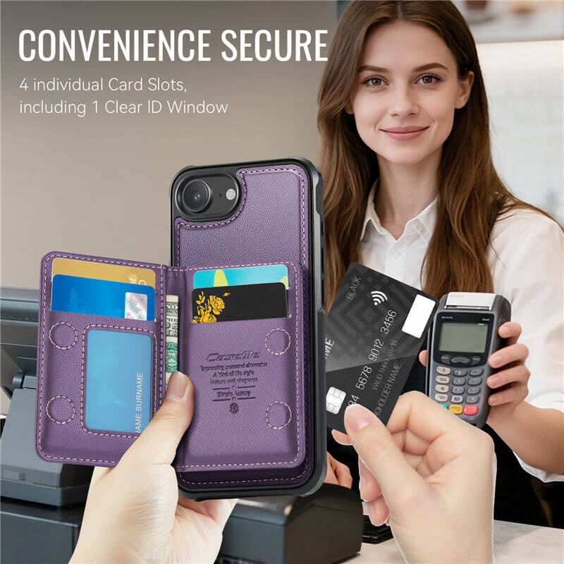 CaseMe iPhone 16e 2-in-1 Magnetic Wallet Case with RFID Blocking