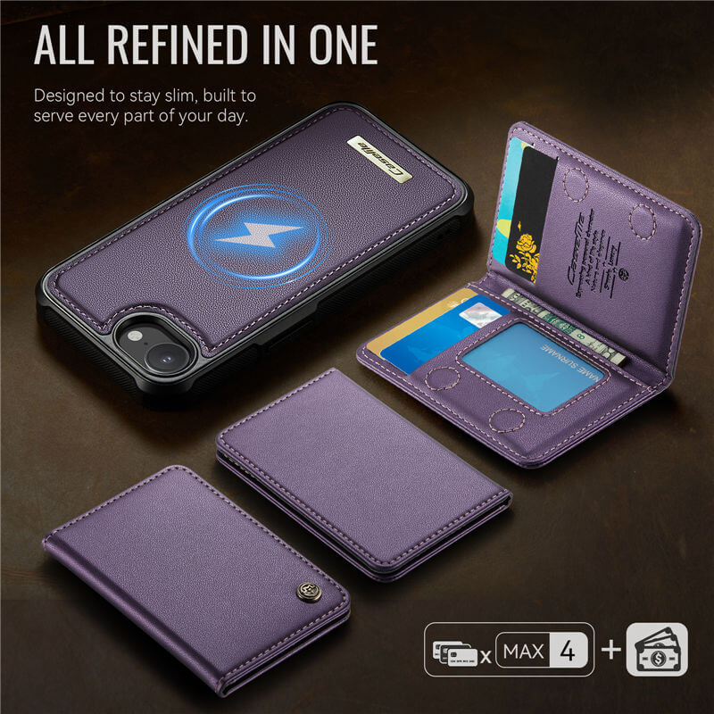 CaseMe iPhone 16e 2-in-1 Magnetic Wallet Case with RFID Blocking