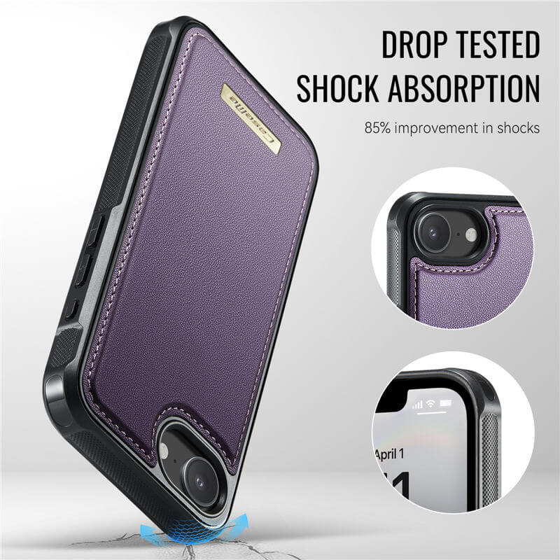 CaseMe iPhone 16e 2-in-1 Magnetic Wallet Case with RFID Blocking