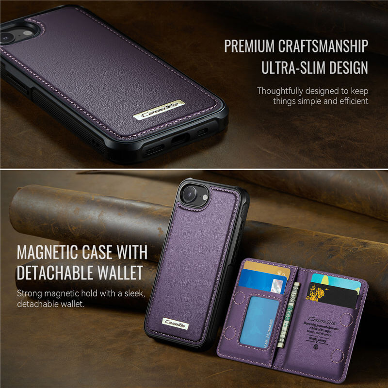 CaseMe iPhone 16e 2-in-1 Magnetic Wallet Case with RFID Blocking