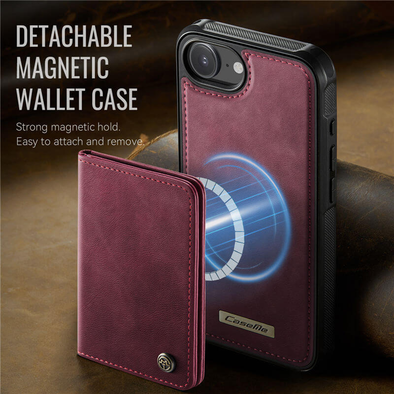 CaseMe iPhone 16e 2-in-1 Magnetic Wallet Case with RFID Blocking