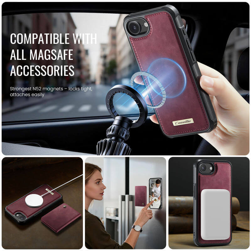 CaseMe iPhone 16e 2-in-1 Magnetic Wallet Case with RFID Blocking