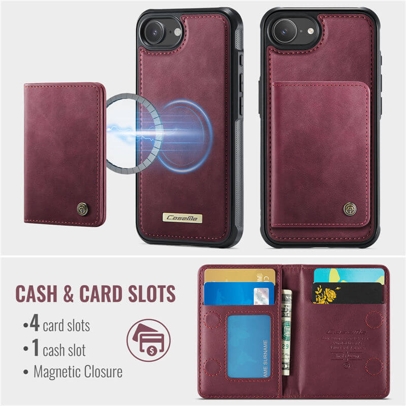 CaseMe iPhone 16e 2-in-1 Magnetic Wallet Case with RFID Blocking