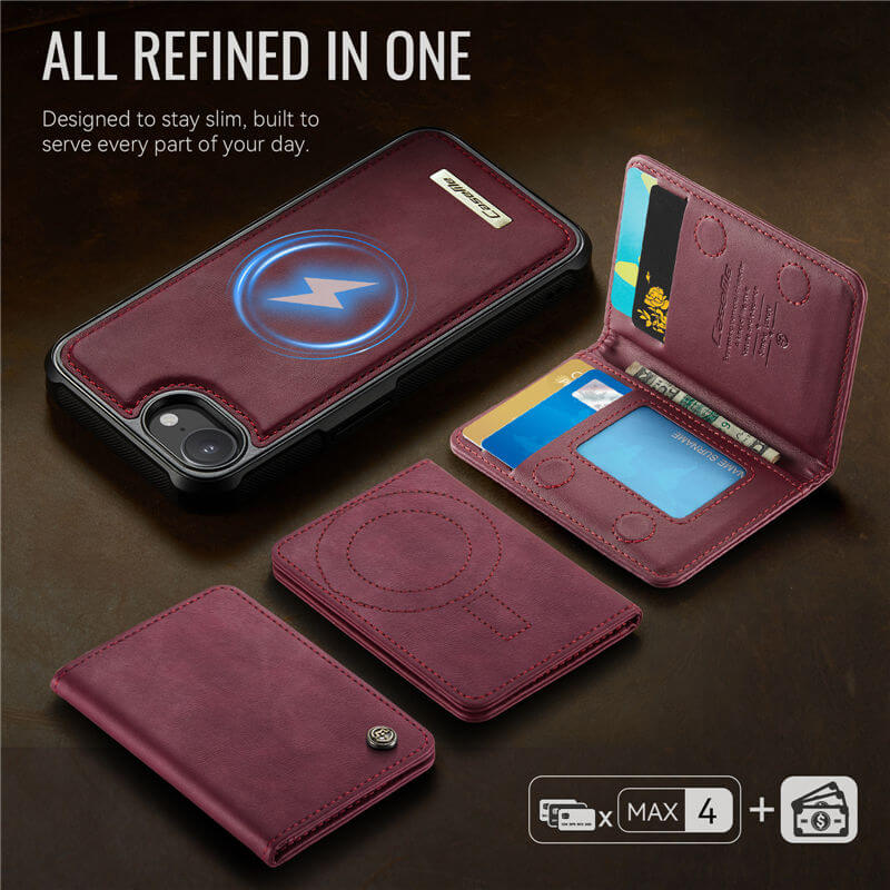 CaseMe iPhone 16e 2-in-1 Magnetic Wallet Case with RFID Blocking