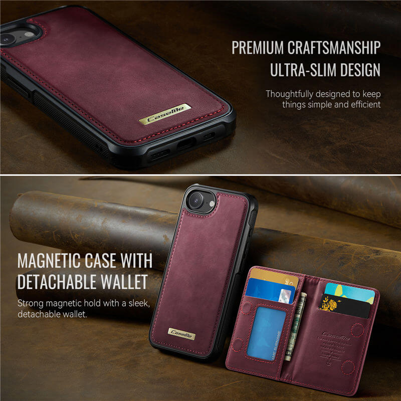 CaseMe iPhone 16e 2-in-1 Magnetic Wallet Case with RFID Blocking