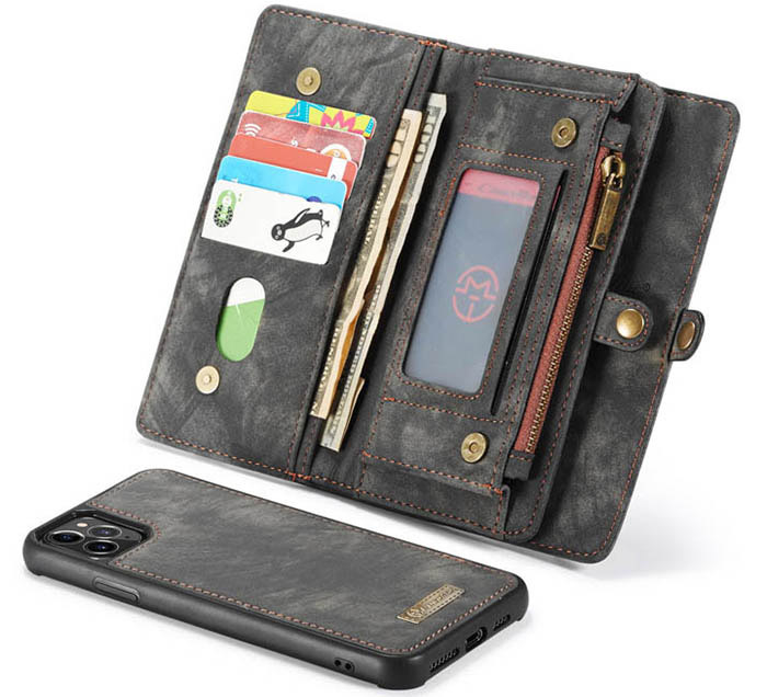 CaseMe iPhone 11 Max Zipper Wallet Magnetic Detachable 2 in 1 Folio Case