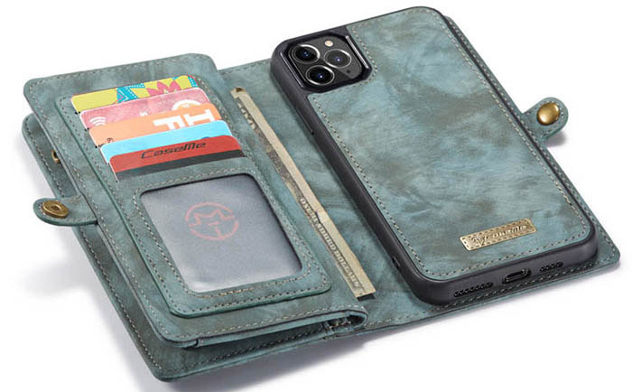 CaseMe iPhone 11 Zipper Wallet Magnetic Detachable 2 in 1 Folio Case