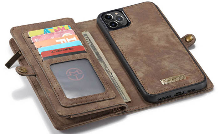 CaseMe iPhone 11 Pro Zipper Wallet Magnetic Detachable 2 in 1 Folio Case