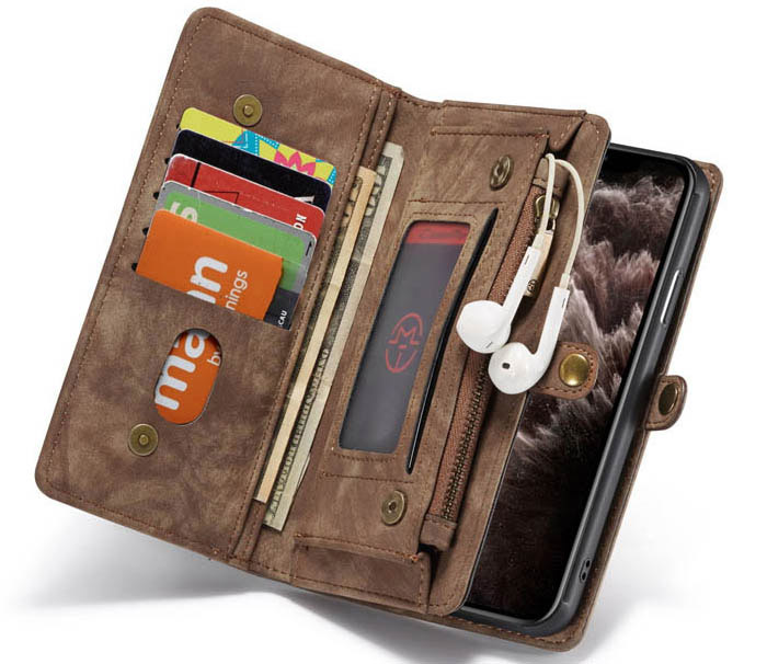 CaseMe iPhone 11 Zipper Wallet Magnetic Detachable 2 in 1 Folio Case