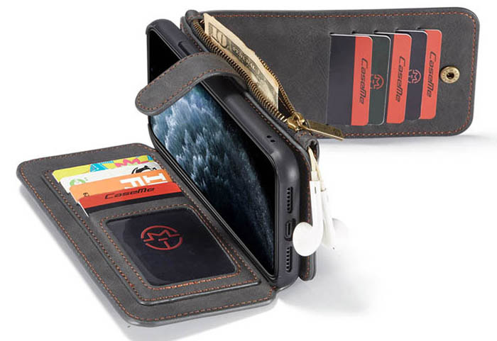 CaseMe iPhone 11 Zipper Wallet Magnetic Detachable 2 in 1 Folio Flip Case