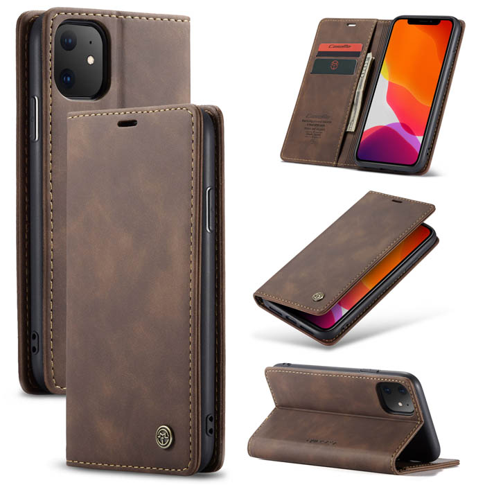 CaseMe iPhone 11 Wallet Kickstand Magnetic Flip Case Coffee - Click Image to Close