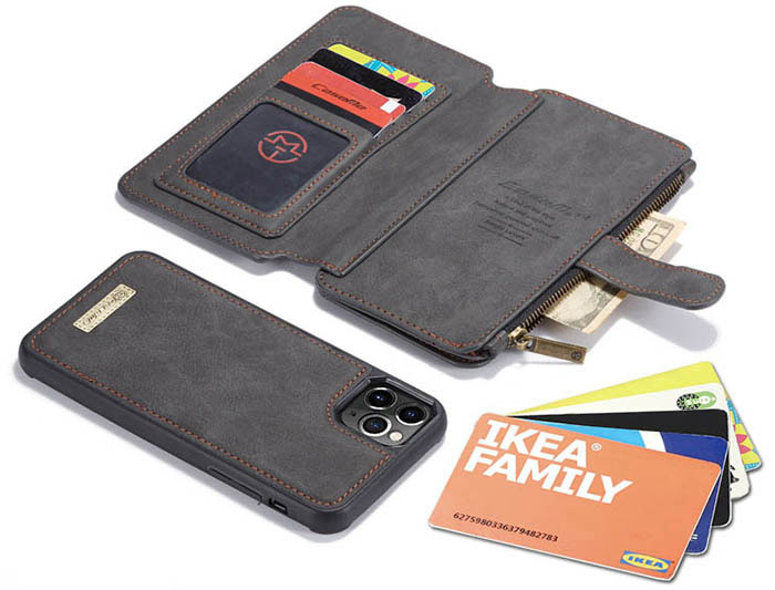 CaseMe iPhone 11 Pro Max Zipper Wallet Magnetic Detachable 2 in 1 Folio Flip Case