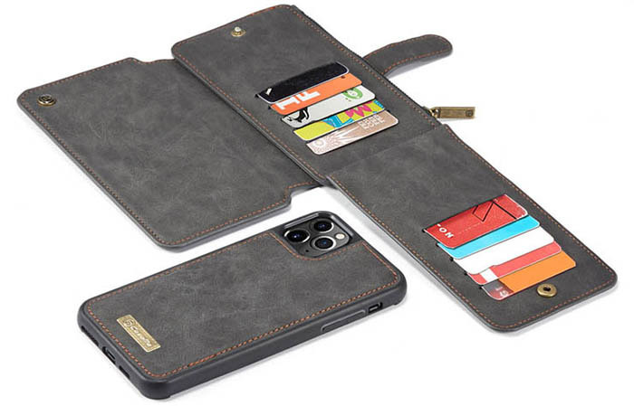 CaseMe iPhone 11 Pro Zipper Wallet Magnetic Detachable 2 in 1 Folio Flip Case