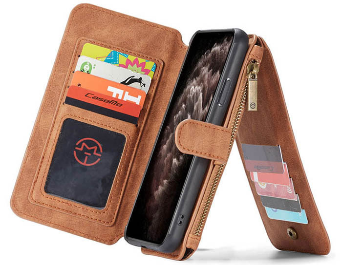 CaseMe iPhone 11 Pro Zipper Wallet Magnetic Detachable 2 in 1 Folio Flip Case