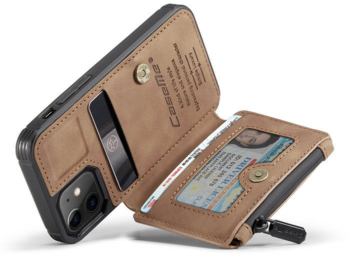 CaseMe iPhone 12 Mini Zipper Pocket Wallet PU Leather Coated TPU Cover