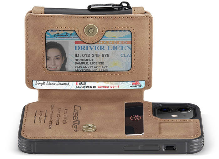 CaseMe iPhone 12 Mini Zipper Pocket Wallet PU Leather Coated TPU Cover