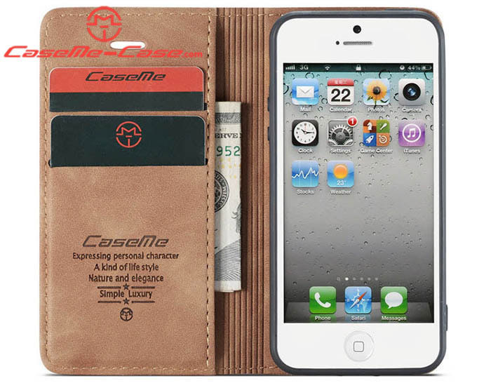 CaseMe iPhone SE/5S Retro Wallet Kickstand Magnetic Flip Leather Case