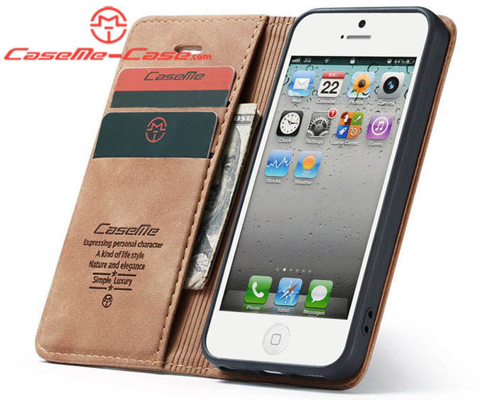 CaseMe iPhone SE/5S Retro Wallet Kickstand Magnetic Flip Leather Case