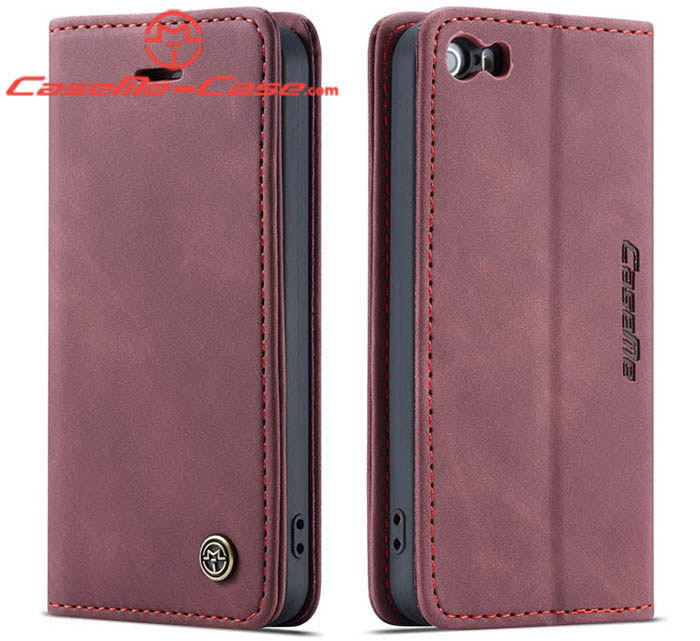 CaseMe iPhone SE/5S Retro Wallet Kickstand Magnetic Flip Leather Case