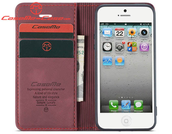 CaseMe iPhone SE/5S Retro Wallet Kickstand Magnetic Flip Leather Case