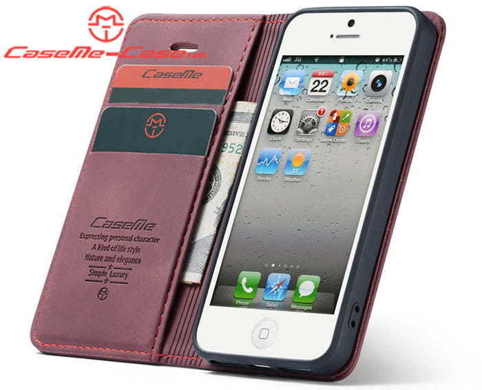 CaseMe iPhone SE/5S Retro Wallet Kickstand Magnetic Flip Leather Case