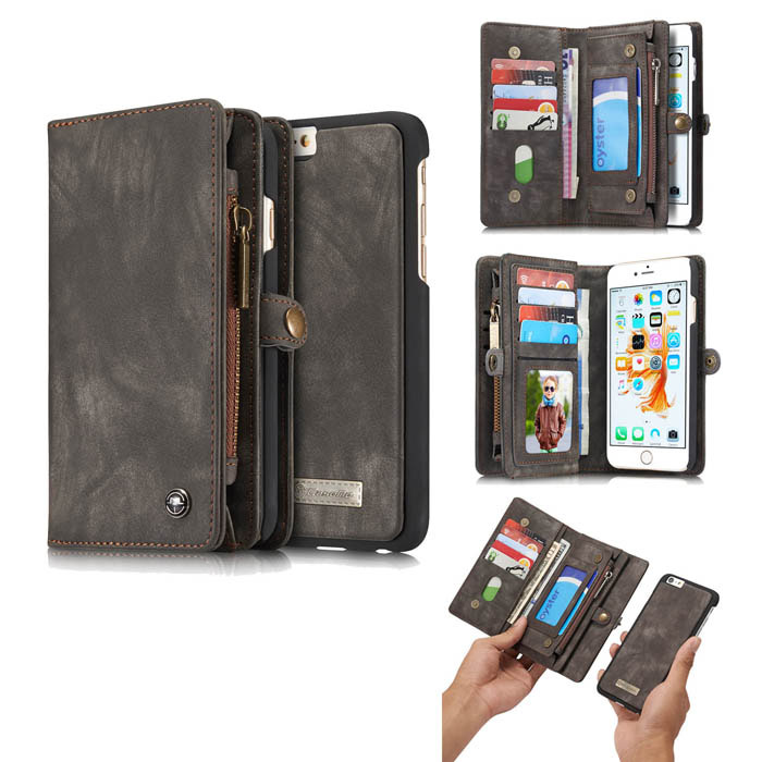 CaseMe iPhone 6S Plus Zipper Wallet Detachable 2 in 1 Case Black