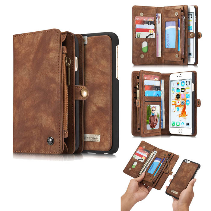 CaseMe iPhone 6S Plus Zipper Wallet Detachable 2 in 1 Case Brown