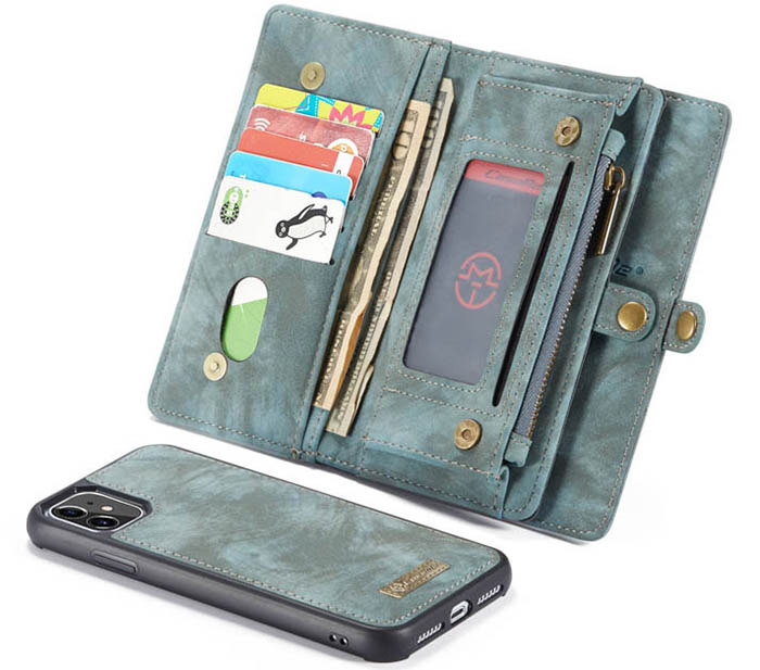 CaseMe iPhone 11 Zipper Wallet Magnetic Detachable 2 in 1 Folio Case