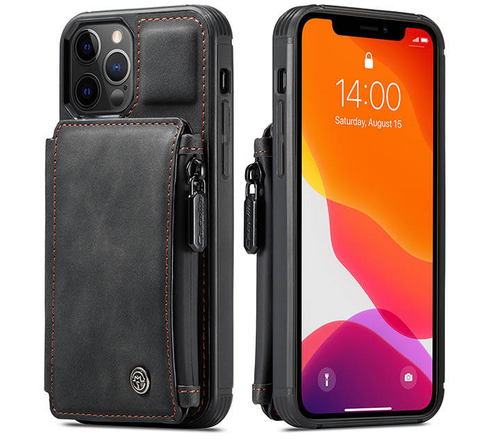 CaseMe iPhone 12 Pro Max Zipper Pocket Wallet PU Leather Coated TPU Cover