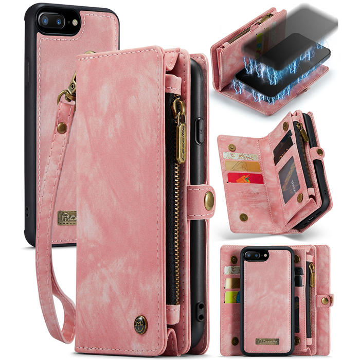 CaseMe iPhone 8 Plus Wallet Case with Wrist Strap Pink