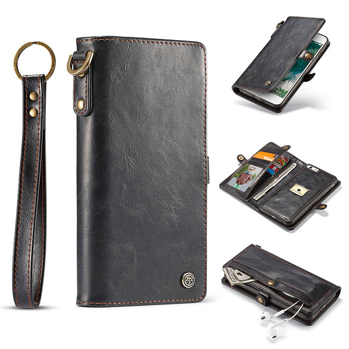 CaseMe iPhone 8 Plus Wallet Magnetic Detachable 2 in 1 Case Black