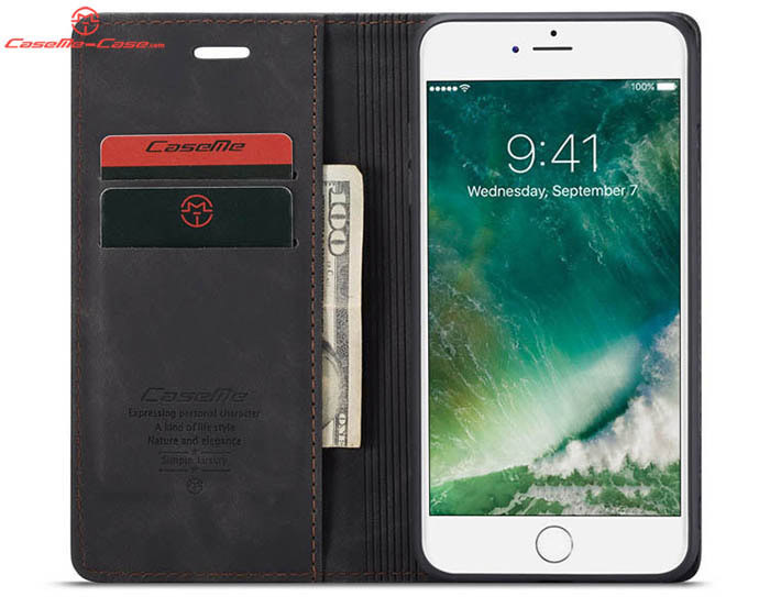 CaseMe iPhone 8 Plus Retro Wallet Kickstand Magnetic Flip Leather Case