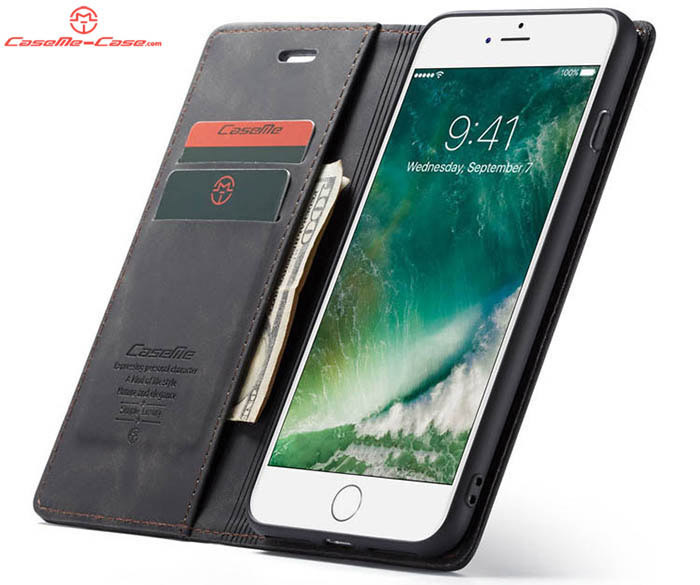 CaseMe iPhone 8 Plus Retro Wallet Kickstand Magnetic Flip Leather Case