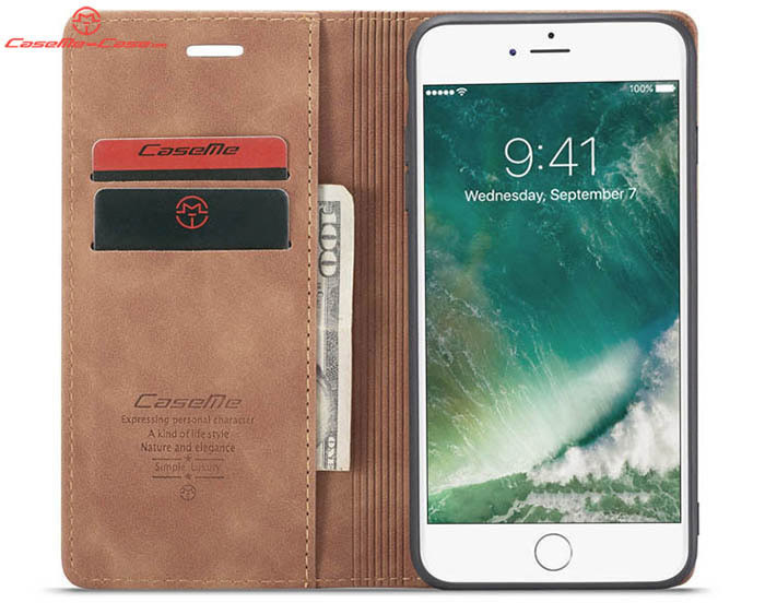 CaseMe iPhone 8 Plus Retro Wallet Kickstand Magnetic Flip Leather Case